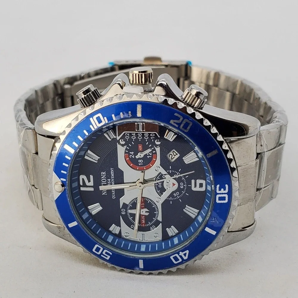 Men's Watch‎ 40MM Black Gray Dial Date Indicator Gray Bracelet Band 7.5
